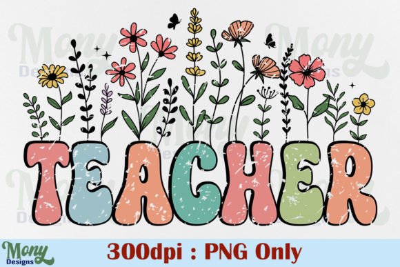 Retro Teacher PNG: Vintage Floral Design for Creative Projects