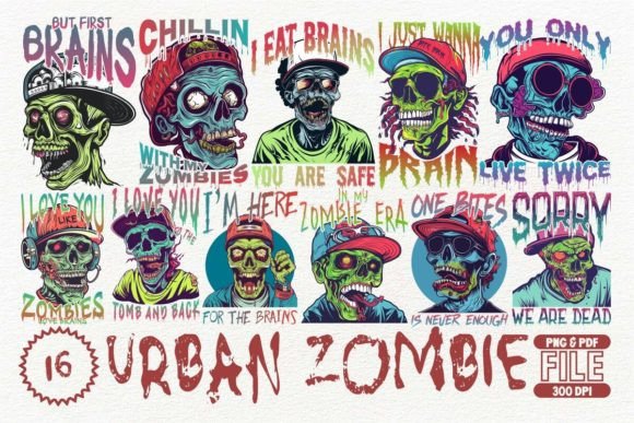 Urban Zombie T-Shirt Design Bundle: Raw Streetwear Edge